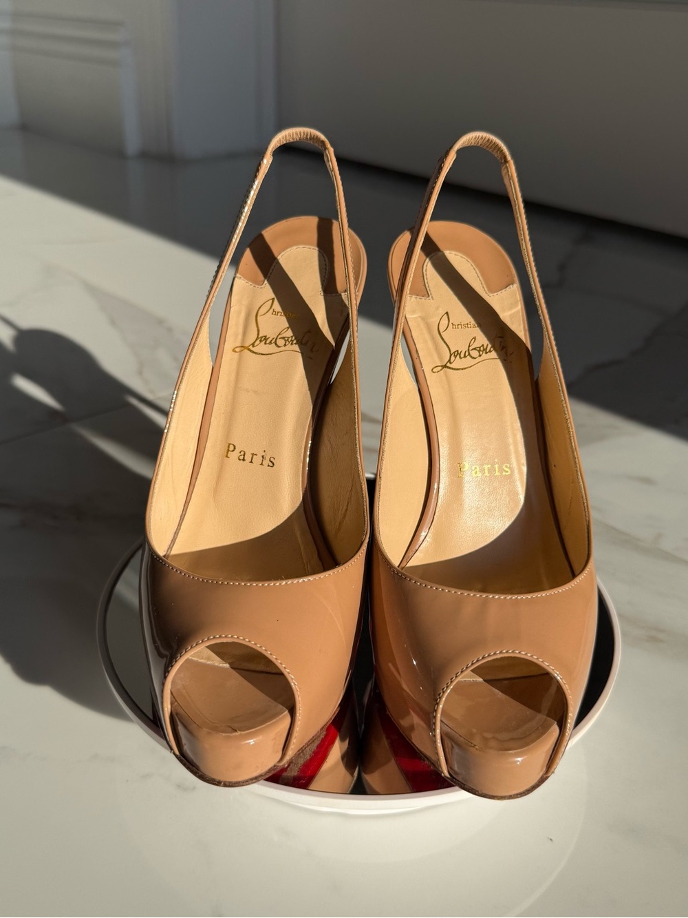 Christian Louboutin Prive 120 Nude Patent Leather Sling